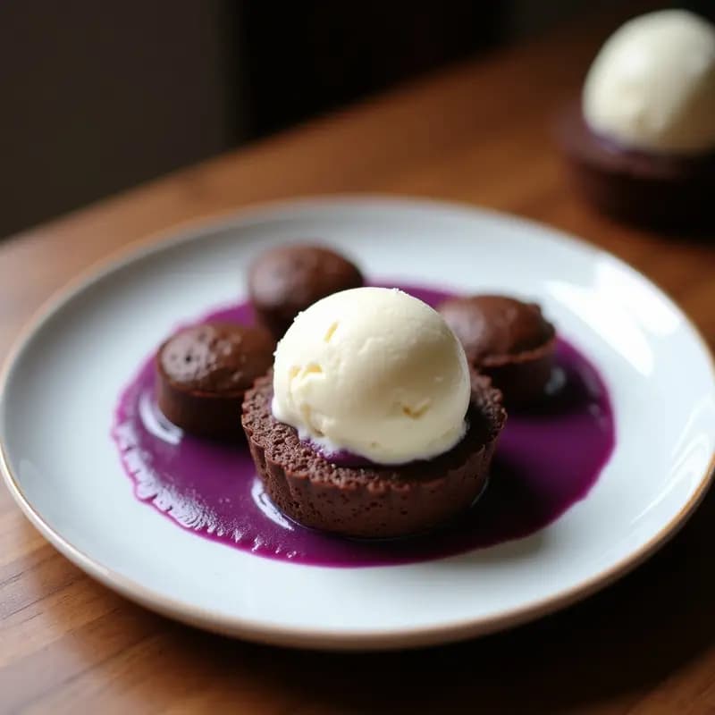 Tartaletas de Chocolate y Puré de Batata Morada con Helado de Coco: Postre Sin Horno