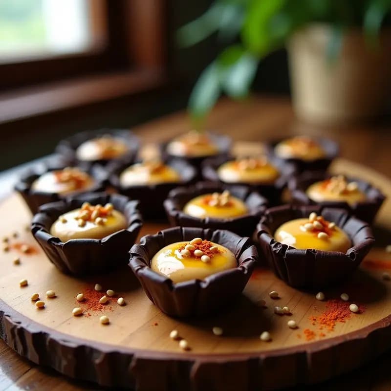 Tartaletas de Chocolate con Relleno de Hummus y Aceite de Oliva: Aperitivo Sorprendente