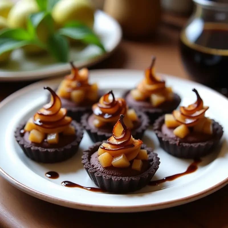 Tartaletas de Chocolate y Pera con Salsa de Vinagre Balsámico: Postre Francés Sin Azúcar