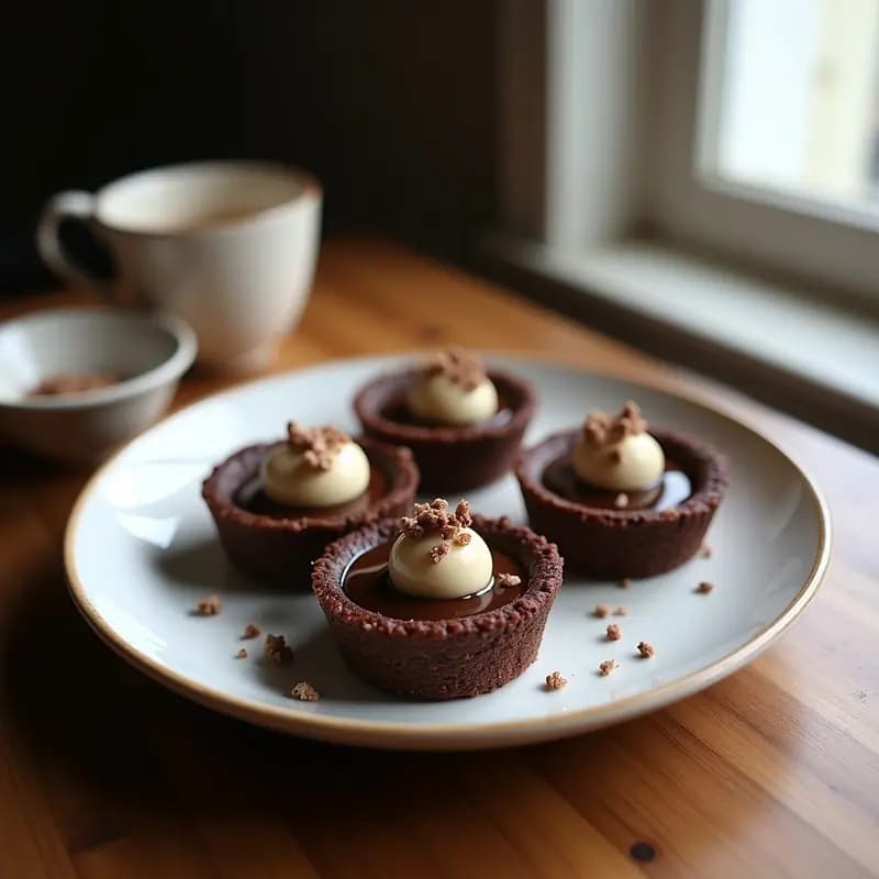 Tartaletas de Chocolate y Quinoa con Relleno de Ganache de Café y Sal Marina: Postre Keto y Decorativo