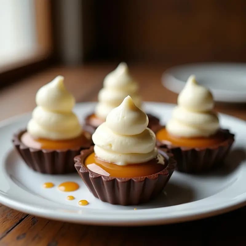 Tartaletas de Chocolate con Relleno de Caramelo Salado y Helado de Vainilla: Postre Elegante y Delicioso