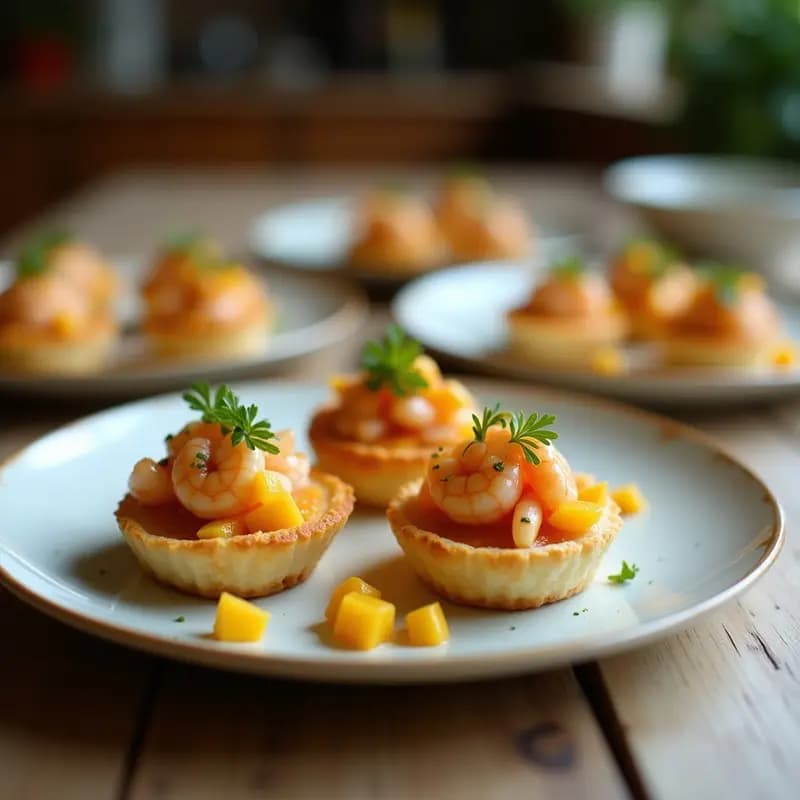 Tartaletas de Masa de Coco con Relleno de Ceviche de Mango y Camarones: Receta Peruana Dulce-Salada