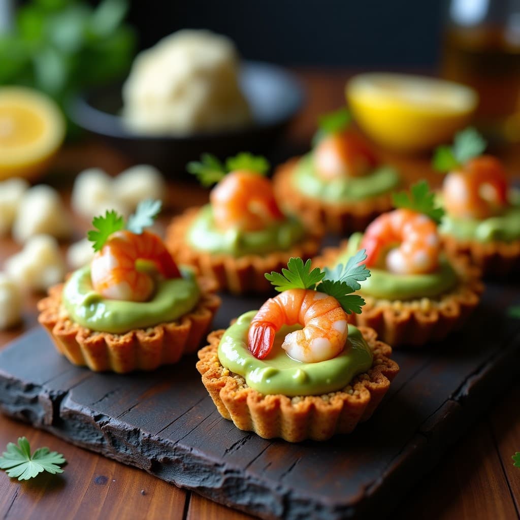 Tartaletas de base de coliflor con relleno de aguacate y gambas: Receta keto en airfryer