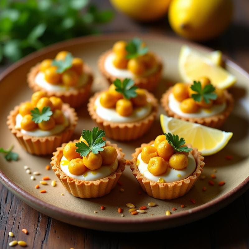 Tartaletas de Cúrcuma y Garbanzos con Yogur de Soja: Aperitivo Indio Vegano y Antiinflamatorio