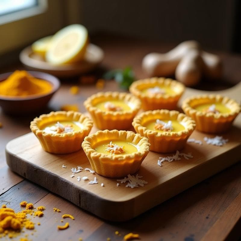 Tartaletas de Cúrcuma y Jengibre con Relleno de Crema de Anacardos: Postre Antiinflamatorio Sin Gluten