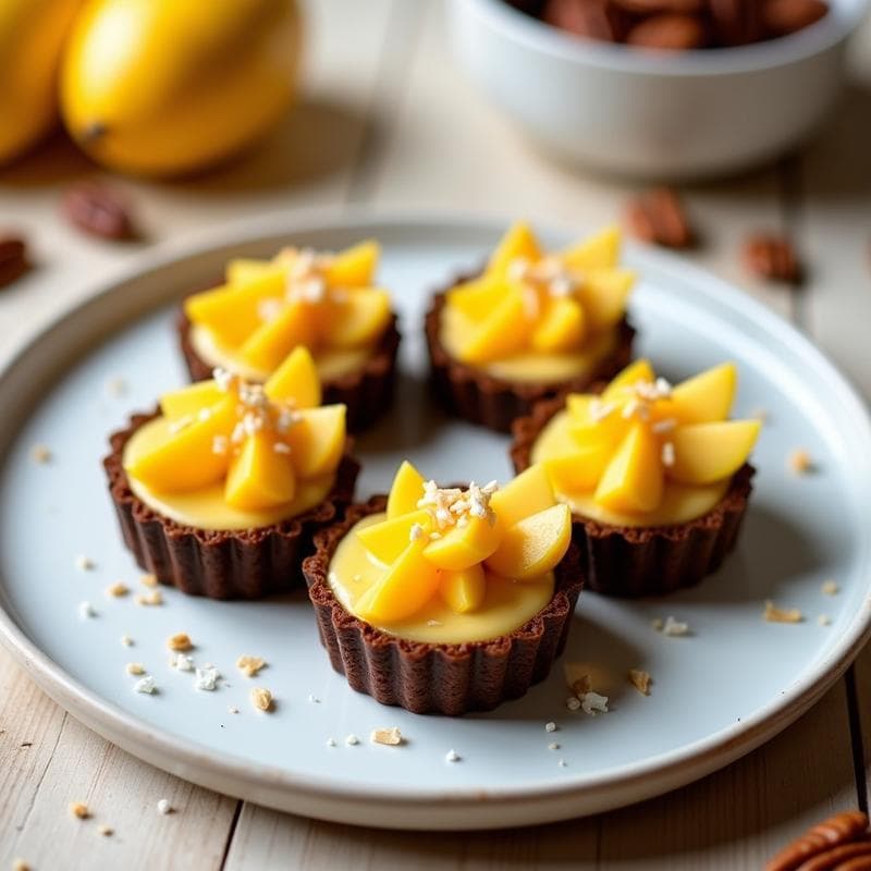 Tartaletas de Base de Dátil y Pecanas con Crema de Mango: Postre Vegano Sin Horno