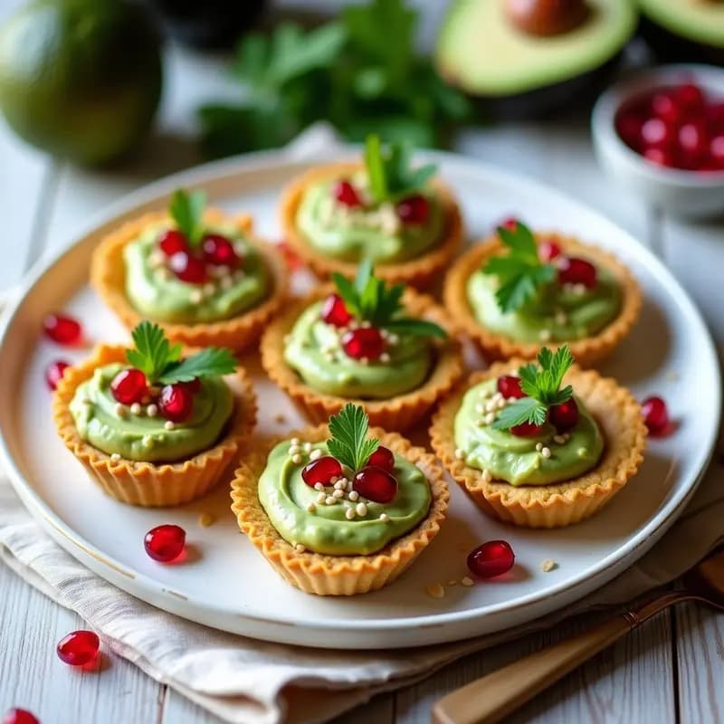 Tartaletas de Masa de Garbanzo con Crema de Aguacate y Granos de Granada: Entrante Marroquí Vegano