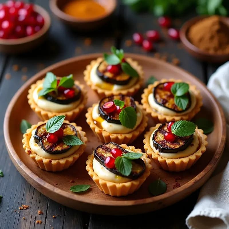 Tartaletas de Masa de Garbanzo con Berenjenas Asadas y Tahini: Receta Libanesa Vegana y Sin Cocinar