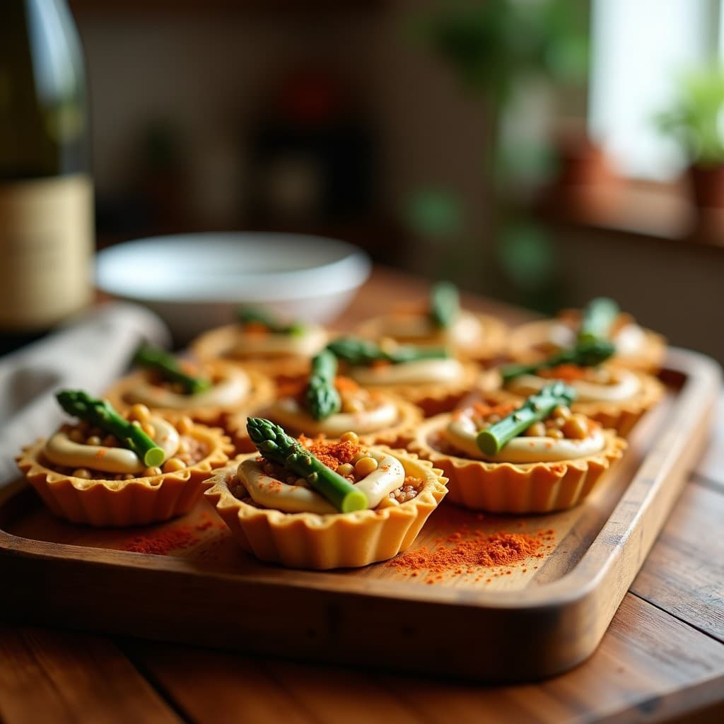 Tartaletas de Garbanzo y Espárragos con Salsa de Tahini: Aperitivo Árabe Vegano y Crujiente