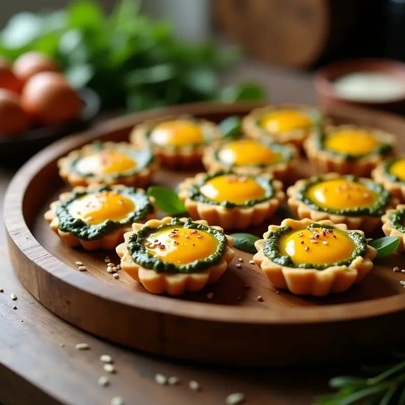 Tartaletas de Puré de Garbanzo y Espinacas con Huevo de Codorniz: Aperitivo Proteinado