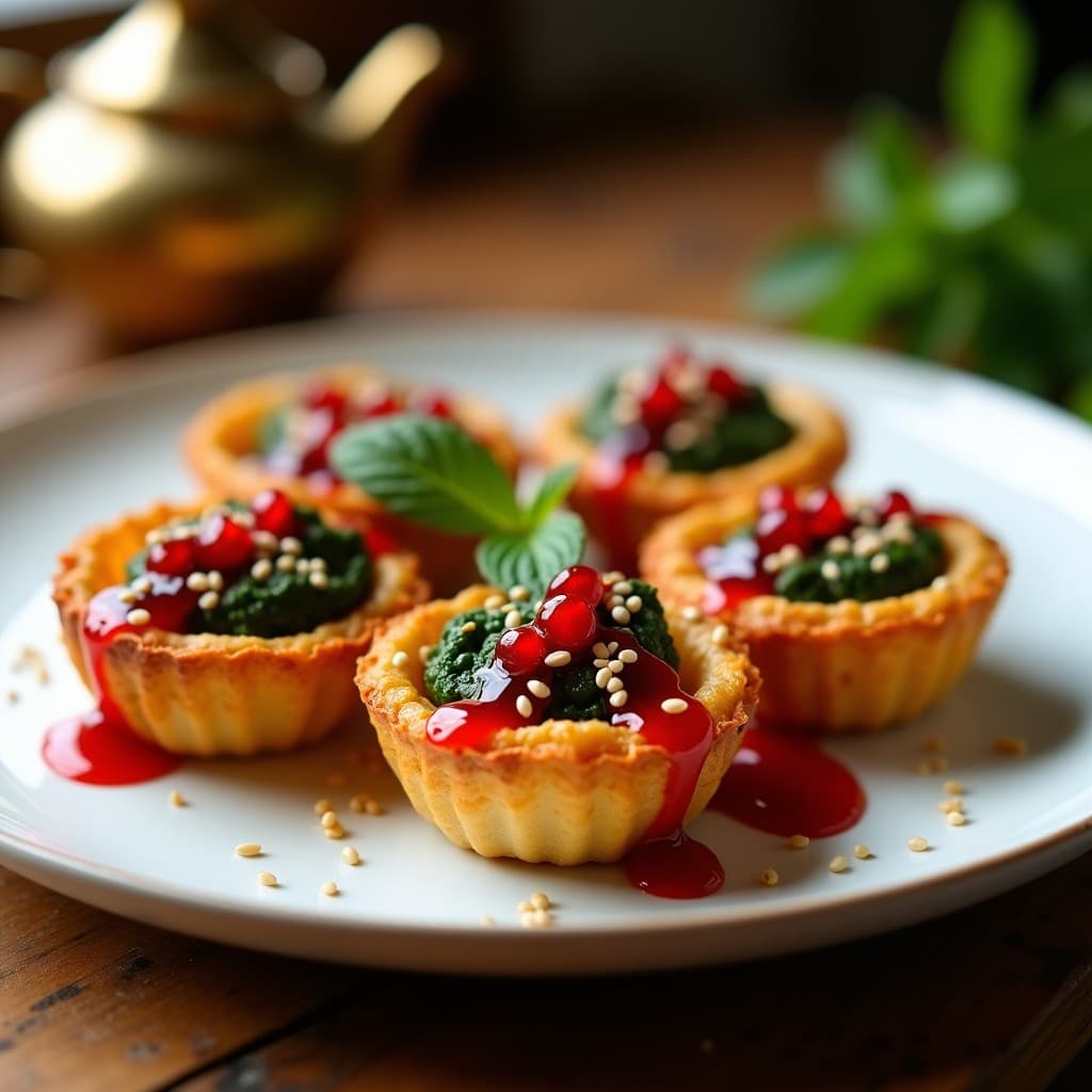 Tartaletas de Garbanzo y Espinacas con Vinagreta de Granada: Receta Vegana en Airfryer con Toque Oriental