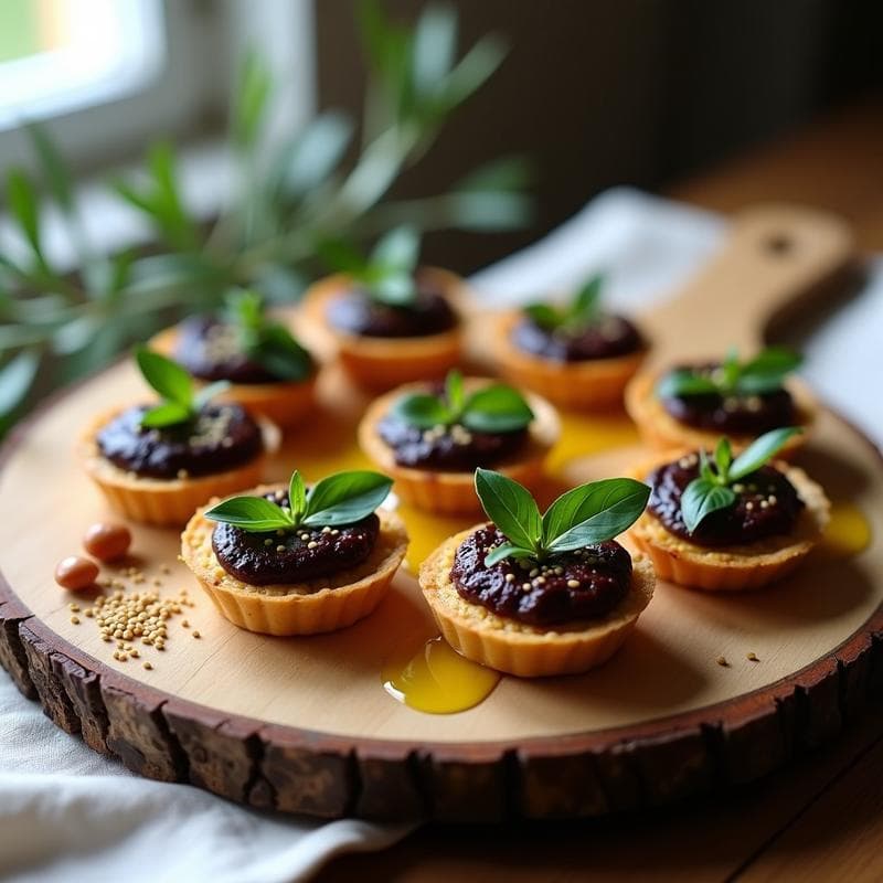Tartaletas de Garbanzo con Paté de Aceitunas Kalamata y Tomates Secos: Receta Vegana Sin Horno