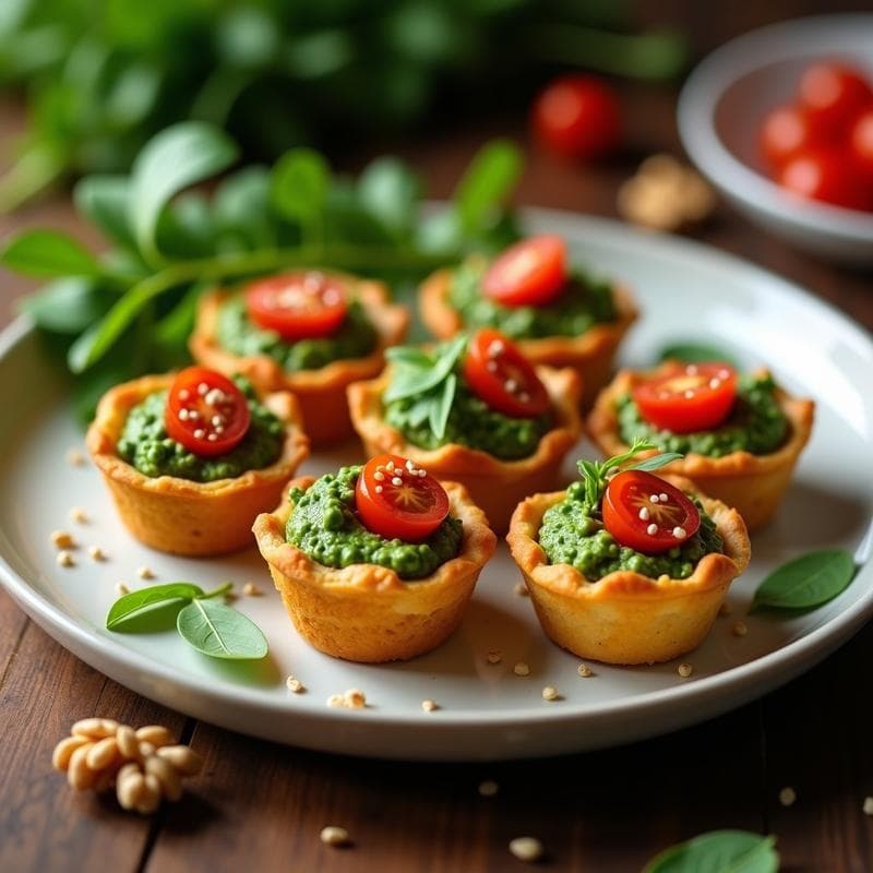 Tartaletas de Masa de Garbanzo con Pesto de Rúcula y Nueces: Receta Sin Gluten en Airfryer