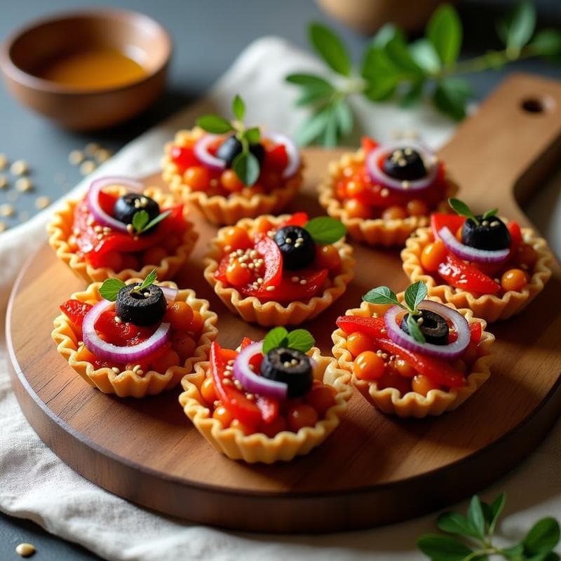 Tartaletas de Garbanzo y Pimiento Asado: Aperitivo Español Vegano con Toque de Pimentón