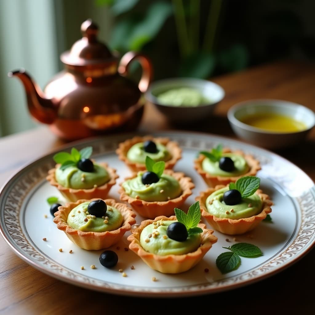 Tartaletas de Masa de Garbanzo con Puré de Calabacín y Aceitunas Kalamata: Entrante Sirio Vegano
