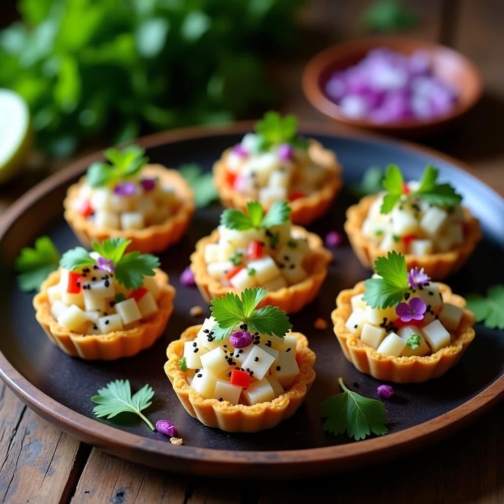 Tartaletas de Base de Semillas de Girasol con Ceviche de Palmito: Entrante Brazilero Vegano