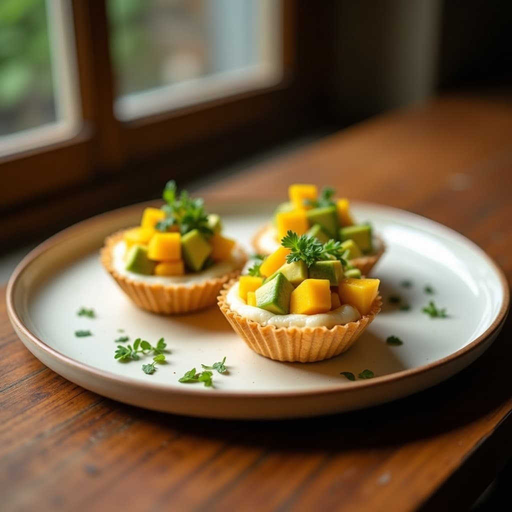 Tartaletas de Harina de Coco con Ceviche de Mango y Aguacate: Aperitivo Peruano Sin Gluten