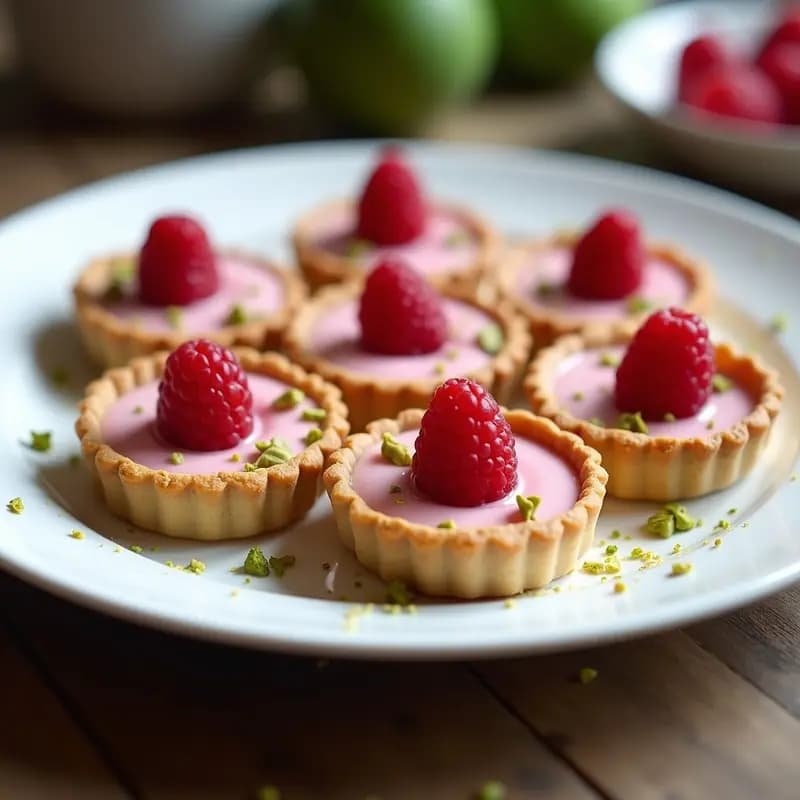 Tartaletas de Harina de Pistacho y Crema de Frambuesas: Postre Francés Sin Azúcar