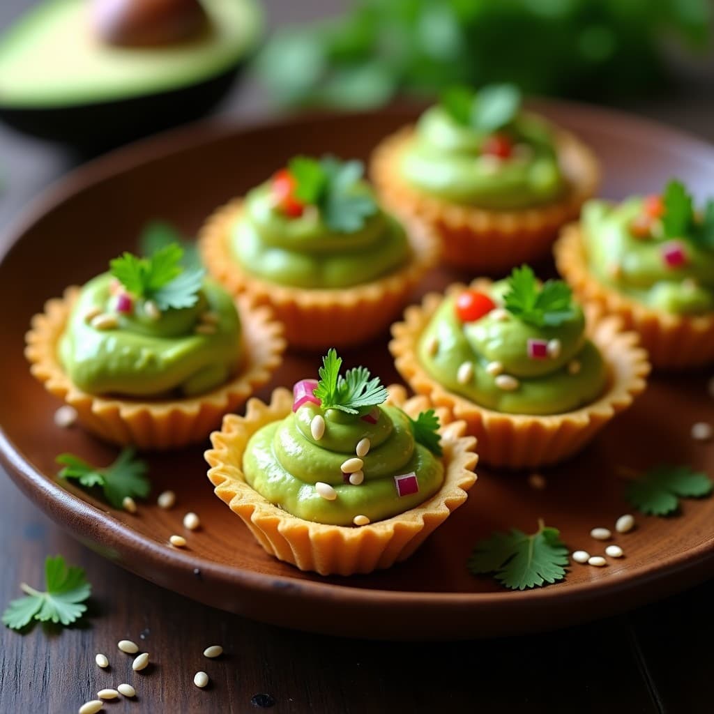 Tartaletas de Harina de Plátano Verde y Crema de Guacamole con Hojas de Cilantro: Aperitivo Colombiano Crudivegano