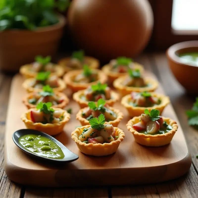 Tartaletas de Harina de Plátano Verde y Pulpo: Aperitivo Canario sin Gluten con Salsa Mojo de Cilantro