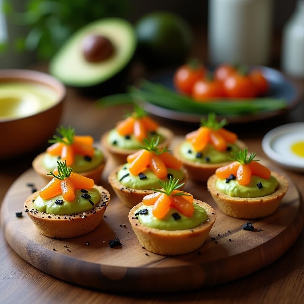 Tartaletas de Harina de Teff con Crema de Aguacate y Huevas de Lumpo: Aperitivo Etiopé Keto
