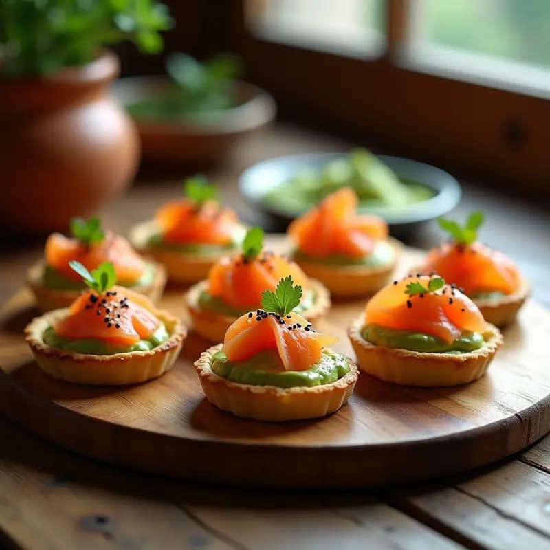 Tartaletas de Hojaldre con Crema de Guacamole y Salmón: Aperitivo Francés-Mexicano