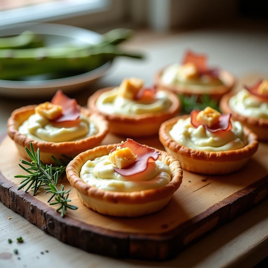 Tartaletas de Hojaldre Integral con Crema de Espárragos Blancos y Jamón Serrano: Receta Francesa para Tupper