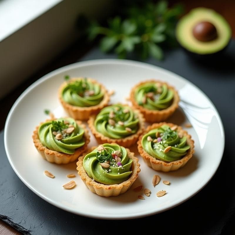 Tartaletas de Hojaldre Sin Gluten con Crema de Espirulina y Aguacate: Entrante Francés Innovador