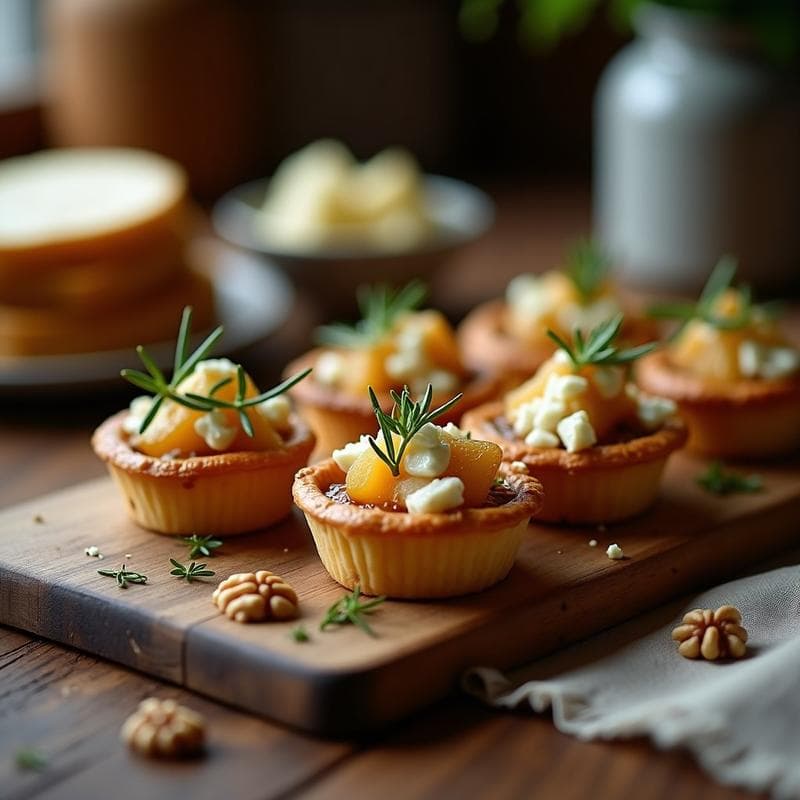 Tartaletas de Hojaldre Integral con Peras Caramelizadas y Queso Azul: Receta Francesa en 25 Minutos