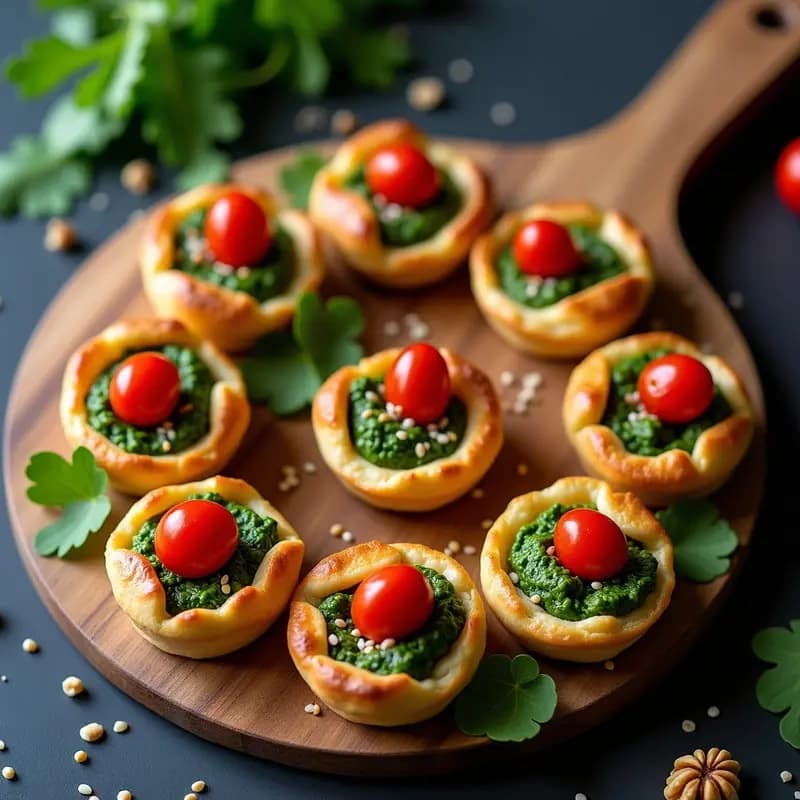 Tartaletas de Hojaldre Sin Gluten con Relleno de Pesto de Rúcula y Nueces: Aperitivo Gourmet