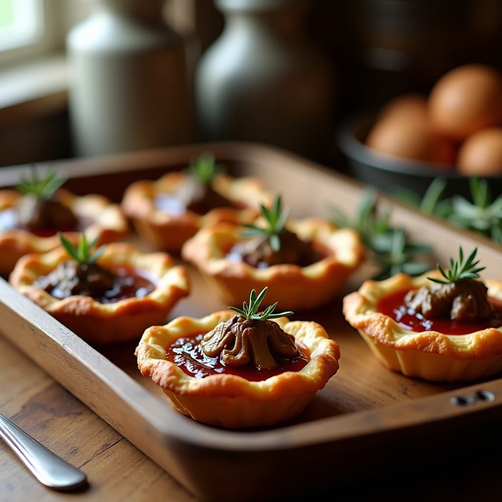 Tartaletas de Hongos Shiitake y Queso Brie: Entrante Francés en Airfryer con Reducción de Vino Tinto