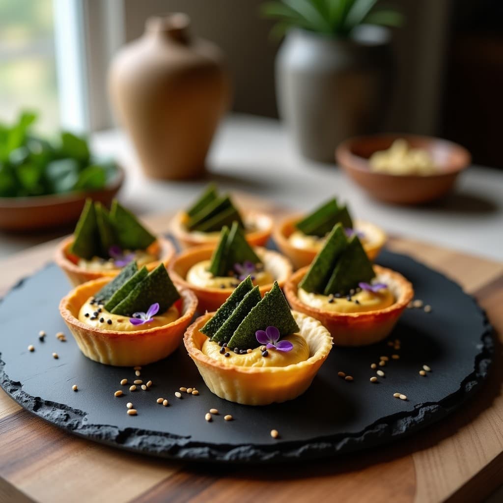 Tartaletas de Hummus y Bacon de Algas: Aperitivo Vegano con Umami Explosivo