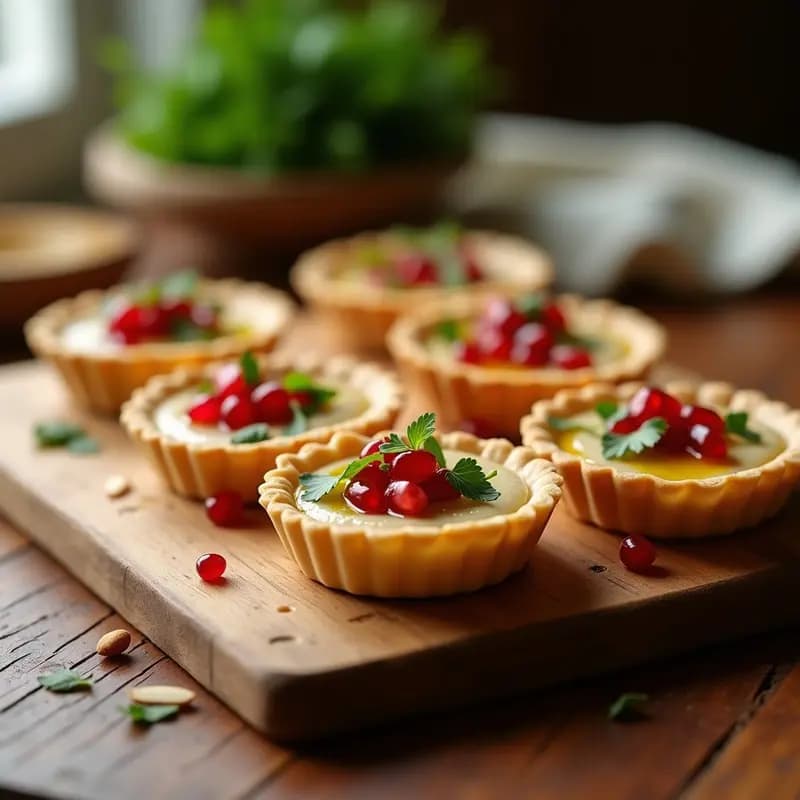 Tartaletas de Hummus y Bardana: Aperitivo Turco con Aceite de Oliva y Granada