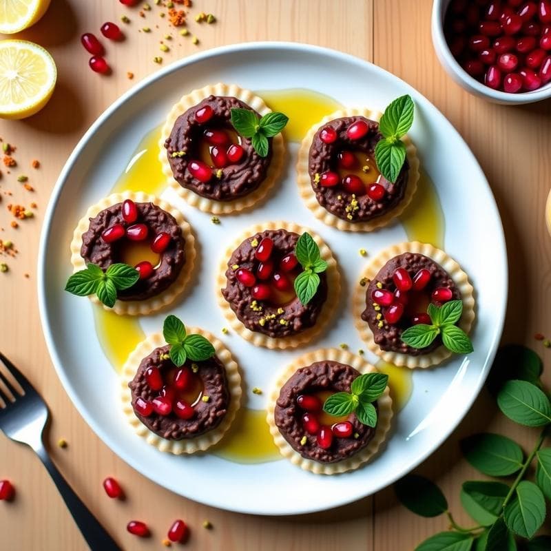 Tartaletas de Hummus de Habas Negras y Granada: Aperitivo árabe Sin Horno en 15 Minutos