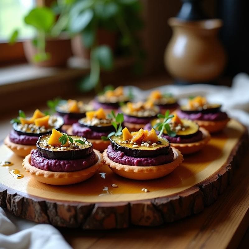 Tartaletas de Hummus Morado y Berenjena Asada: Aperitivo Vegano con Toque libanés