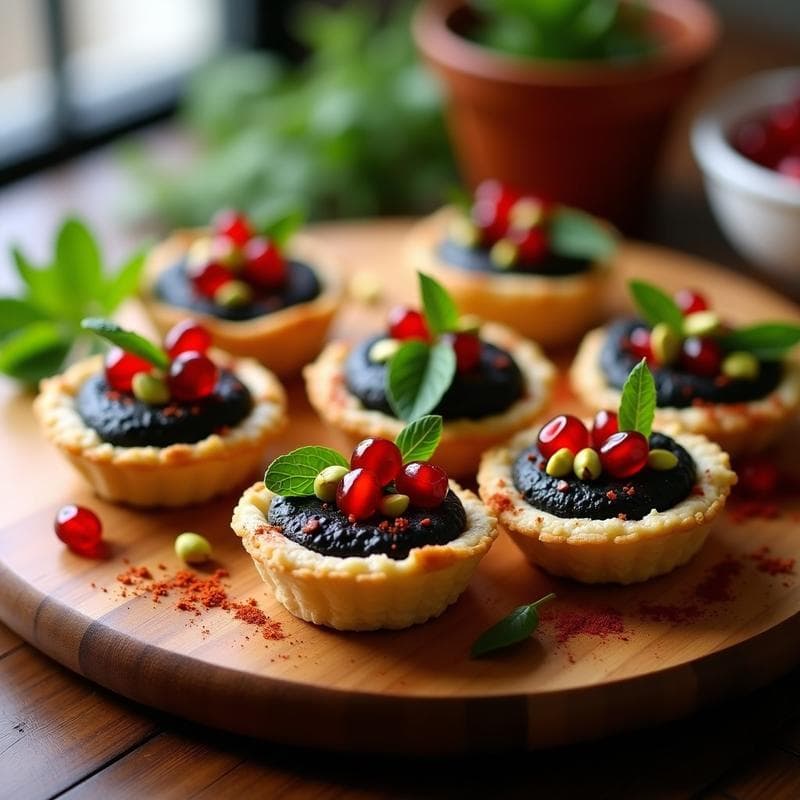 Tartaletas de Hummus Negro y Granadas: Aperitivo Libanés Vegano y Crudivegano