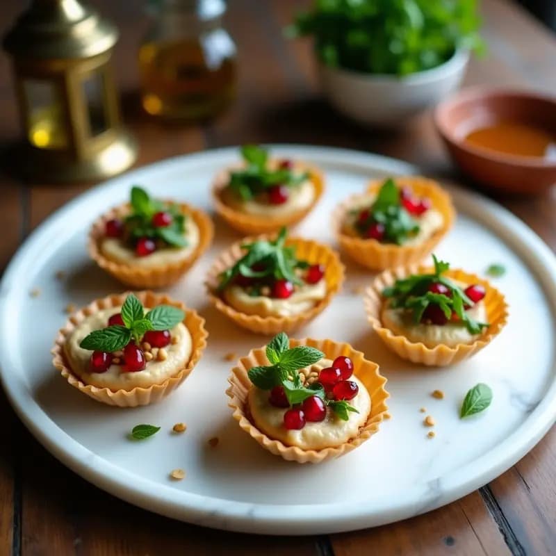Tartaletas de Hummus y Rúcula con Granadas: Aperitivo Libanés Fresco y Colorido