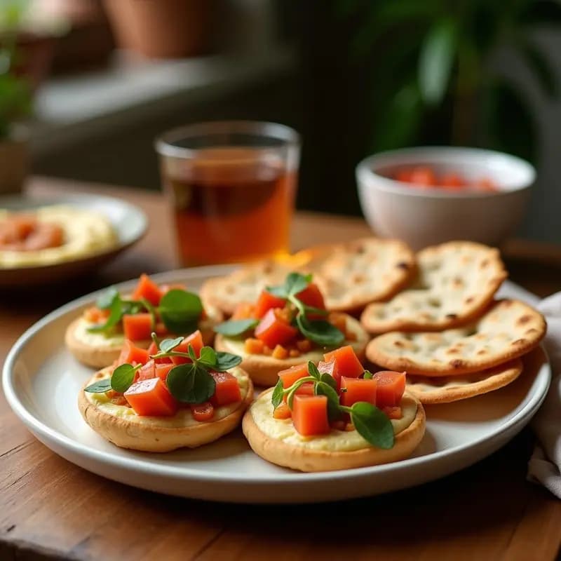 Tartaletas de Hummus y Vegetales Asados con Pan de Pita: Aperitivo Mediterráneo Sin Horno