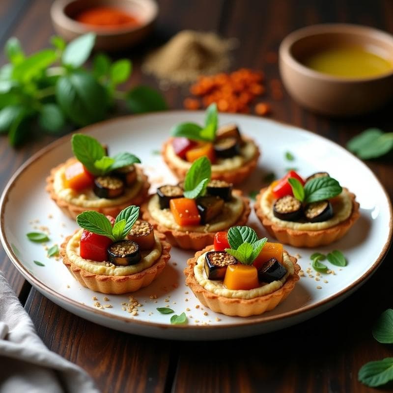 Tartaletas de Hummus y Zaatar con Verduras Asadas: Receta Libanesa en Airfryer Sin Harina