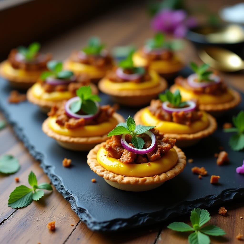 Tartaletas de Jackfruit Ahumado y Queso Vegano de Cúrcuma: Aperitivo Indio Sin Horno en 20 Minutos