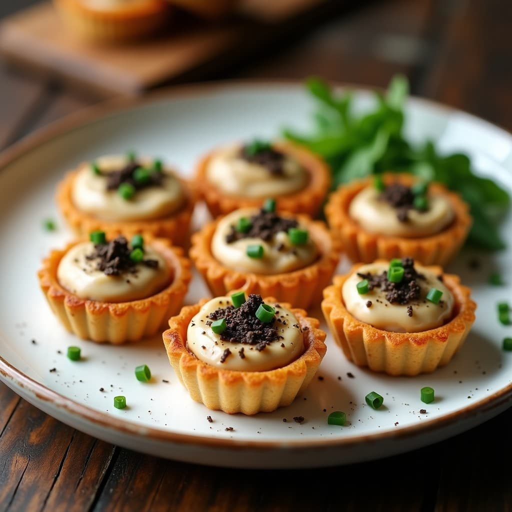Tartaletas de Masa de Lentilja Roja con Crema de Péptidos de Guisante y Trufa Negra: Aperitivo Vegano Alto en Proteína en Airfryer
