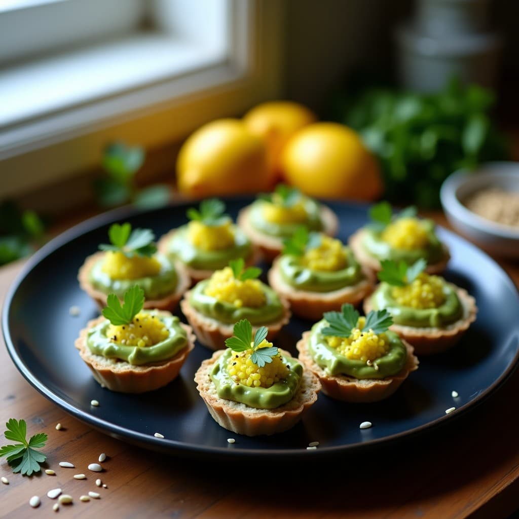 Tartaletas de Maíz Azul con Crema de Aguacate y Caviar de Limón: Aperitivo Mexicano Gourmet