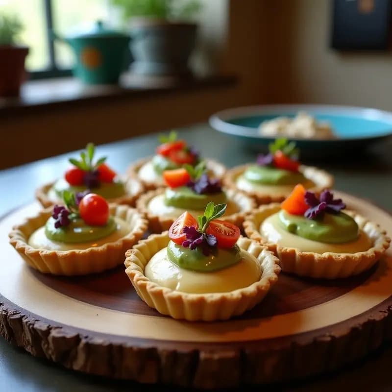 Tartaletas de Maíz Azul y Puré de Guaschile con Crema de Aguacate: Entrante Guatemalteco Vegano