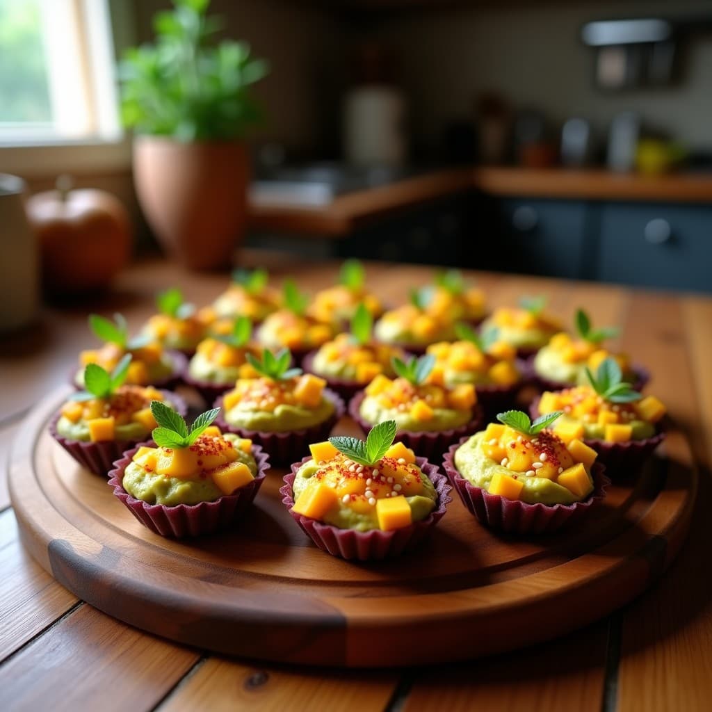 Tartaletas de Maíz Morado con Guacamole de Mango y Tajín: Aperitivo Mexicano Sin Gluten en 15 Minutos