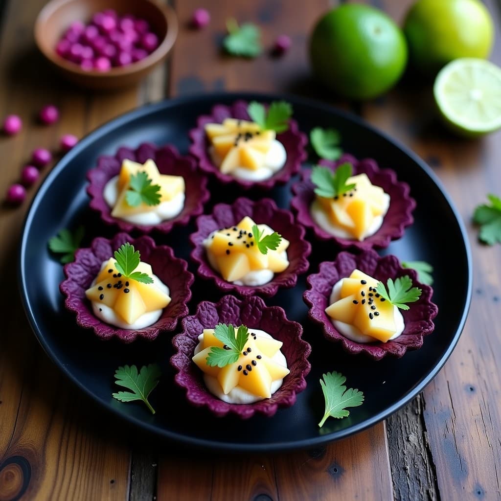 Tartaletas de Maíz Púrpura con Ceviche de Corazón de Palma: Receta Peruana Vegana y Sin Gluten