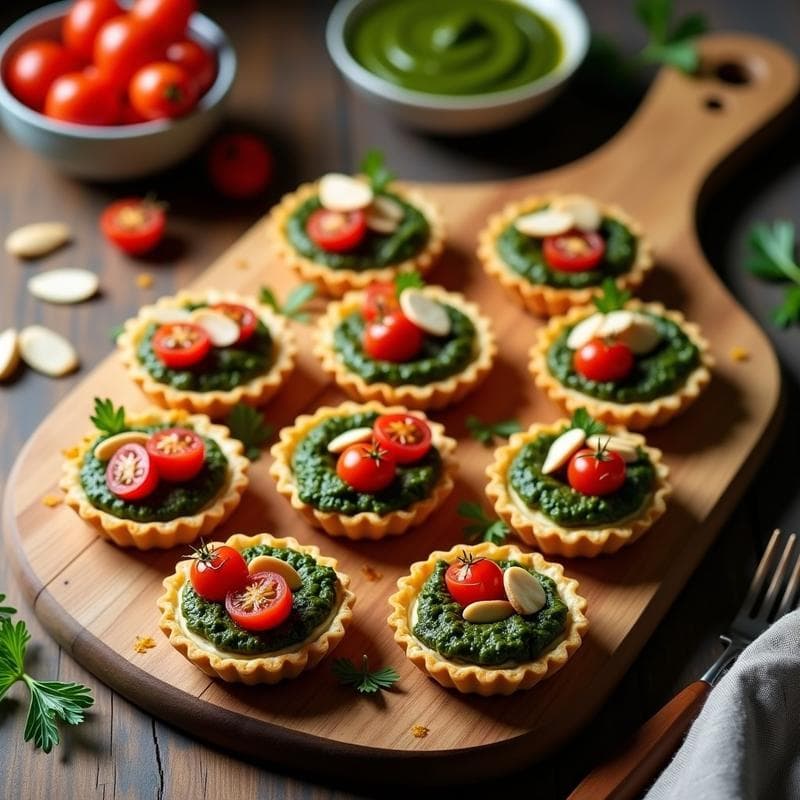Tartaletas de Masa de Almendra con Pesto de Espirulina y Tomates Cherry: Aperitivo Keto y Crujiente