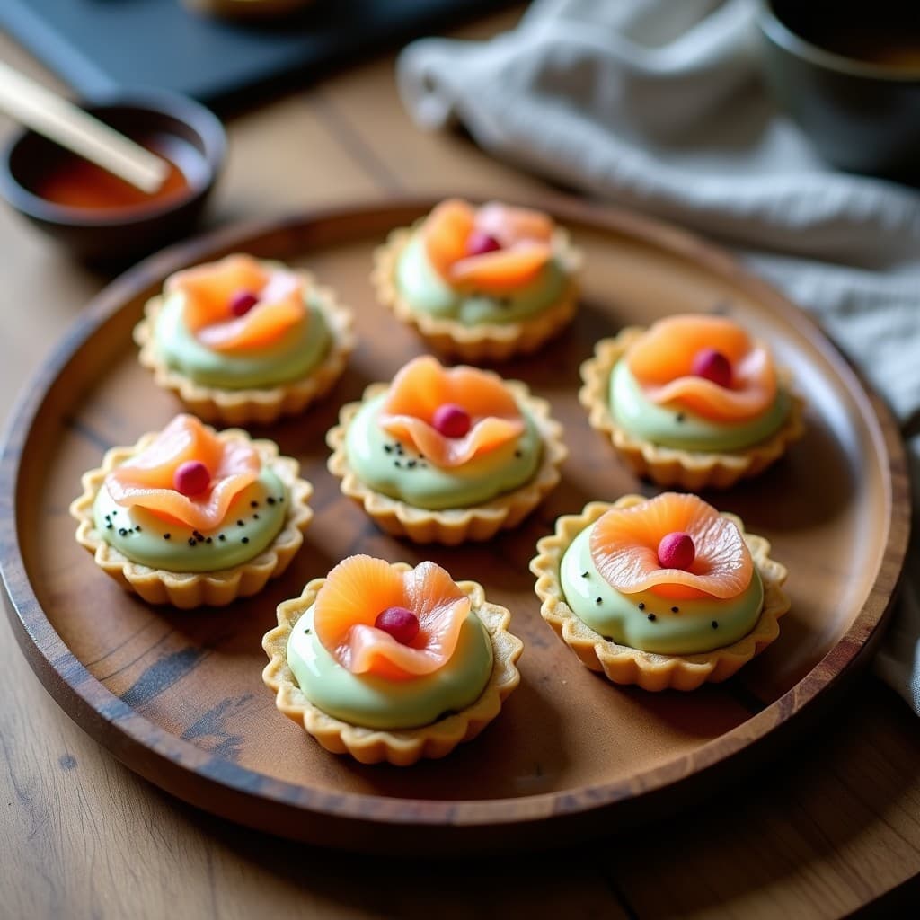 Tartaletas de Masa de Almendra con Crema de Wasabi y Salmón Ahumado: Entrante Japonés