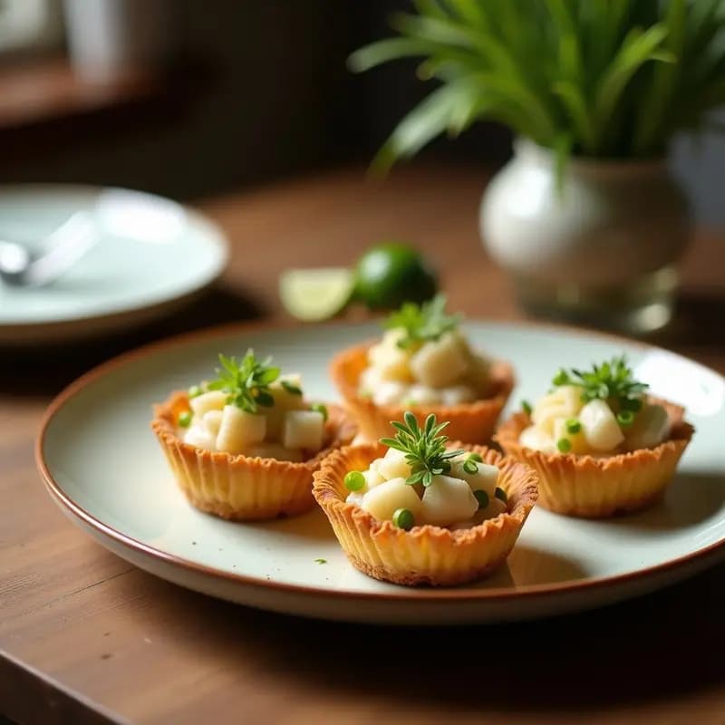 Tartaletas de Masa de Coco con Ceviche de Corvina y Leche de Limón: Entrante Peruano Keto