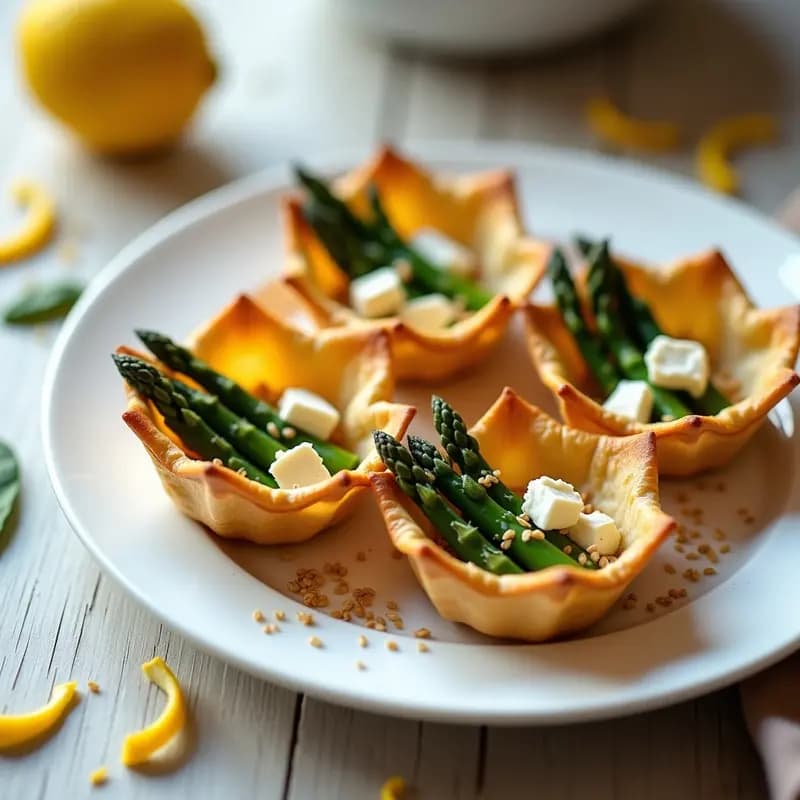 Tartaletas de Masa Filo con Espárragos y Queso Feta: Receta Griega Ligera