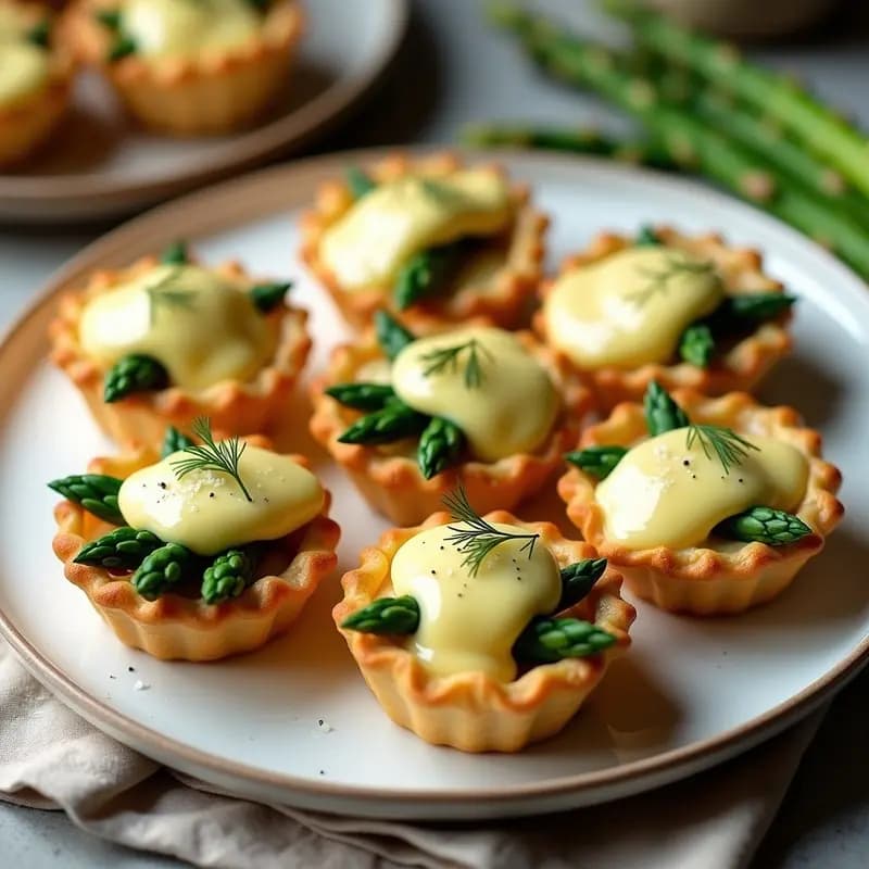 Tartaletas de Masa Filo con Espárragos y Salsa Hollandesa Ligera: Entrante Francés Sin Gluten y Baja en Calorías